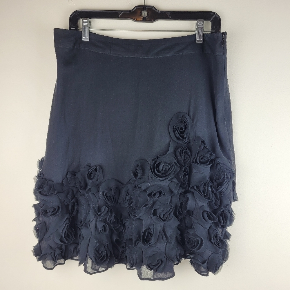 Talbots fancy black silk lined skirt chiffon 3D flowers at hem lady fancy 8P - Picture 1 of 8